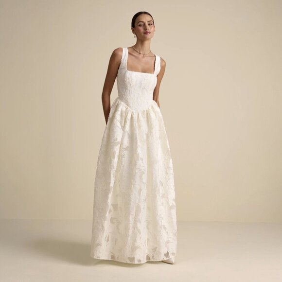 NWT Lulus Corsen Ivory Floral Jacquard Corset A-Line Maxi Dress - Picture 2 of 7